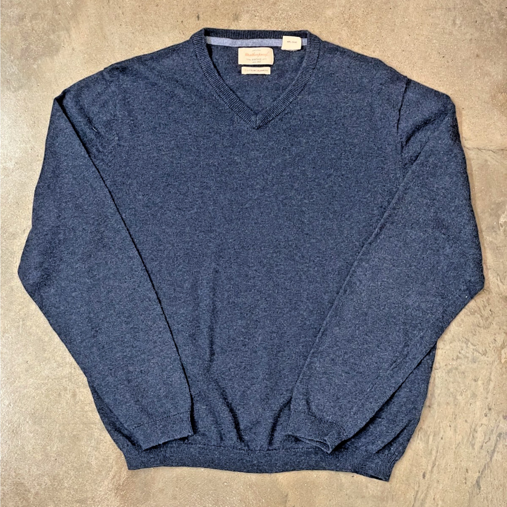 Vintage Weatherproof Sweater Mens L Blue V Neck Cotton Cashmere Knit Preppy Soft